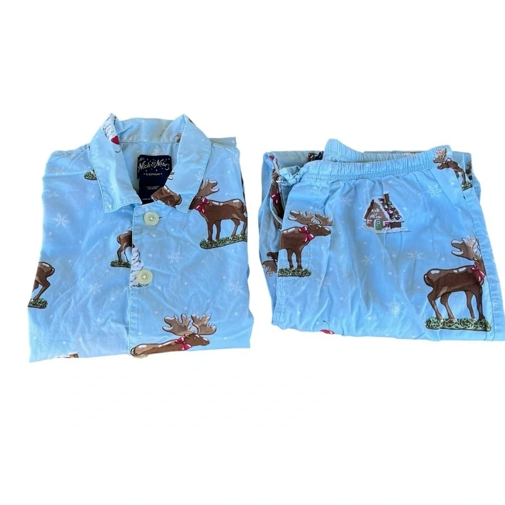 Y2K Nick & Nora Chocolate Moose Whipped Cream Cotton Pajama Set HTF Blue Tag Med
